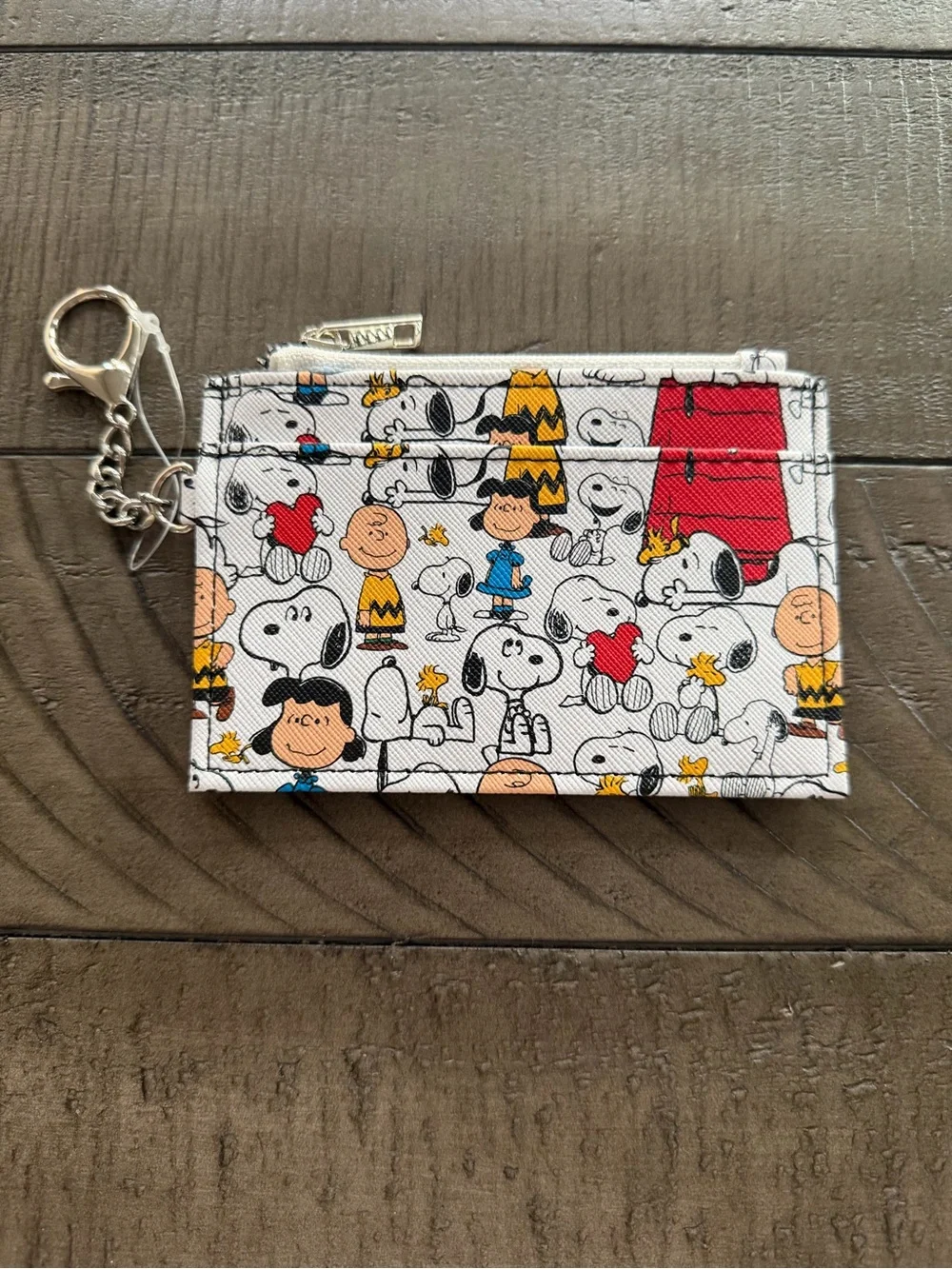 Peanuts Snoopy Card Holder with Keychain - White Multi NWOT